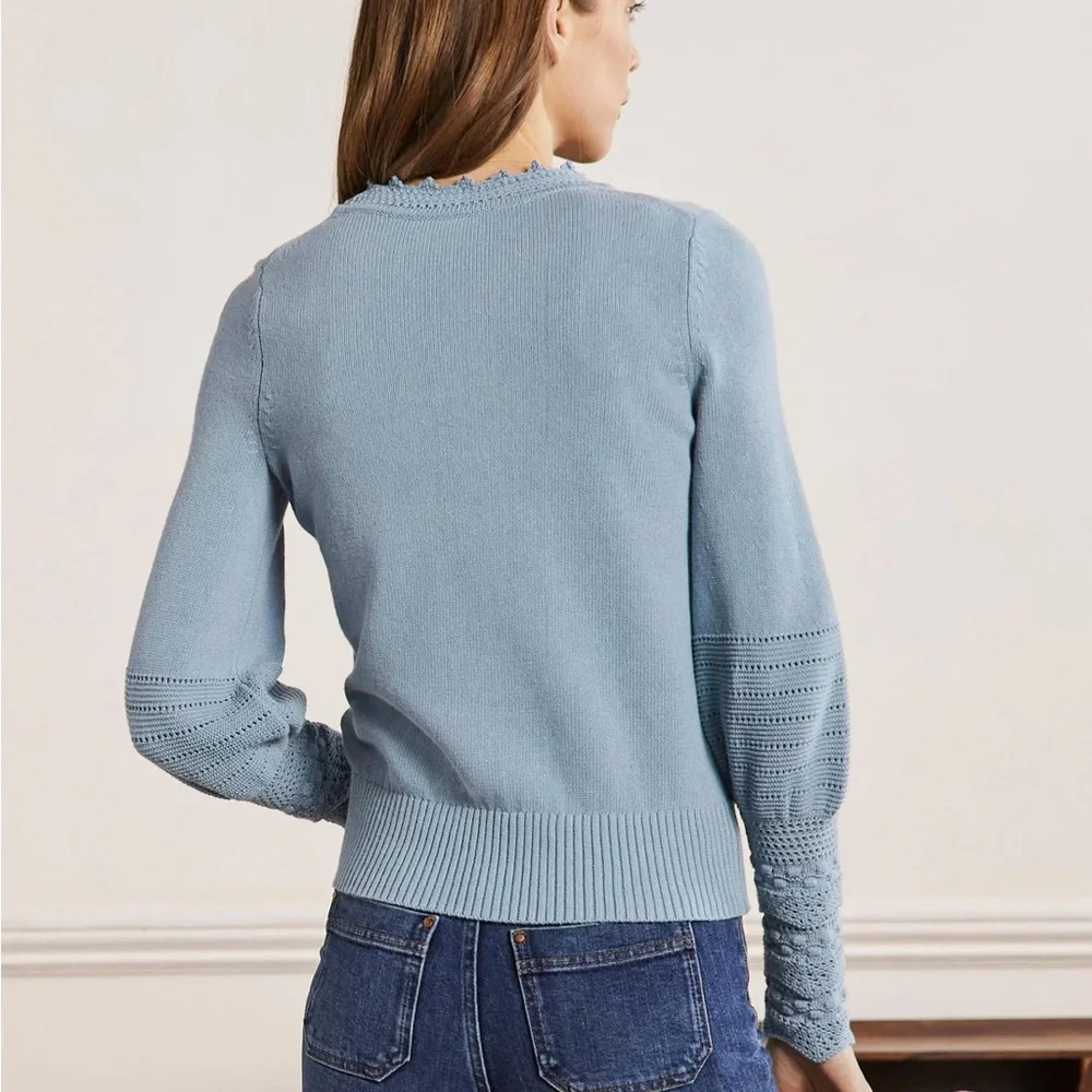 Boden Blue Knit Sweater with Scalloped Edges, Size 6, EUC - Picture 4 of 9